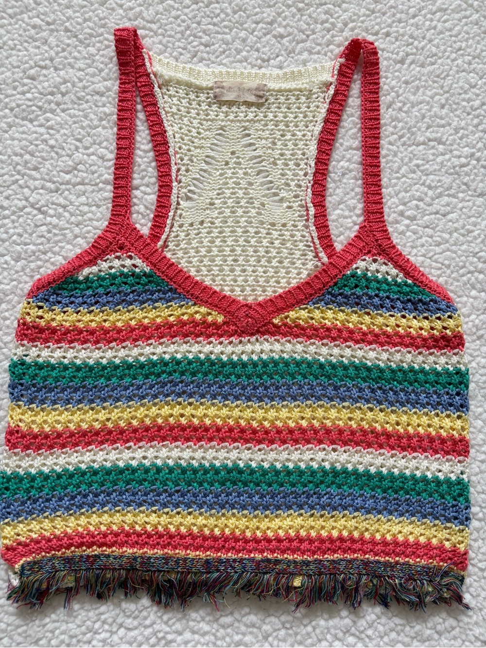 Altar'd State Crochet Rainbow Stripe Tank Top with Fringe Size M Boho Festival